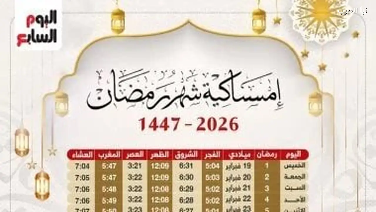 إمساكية رمضان 2026: مواعيد السحور والإفطار وساعات الصيام